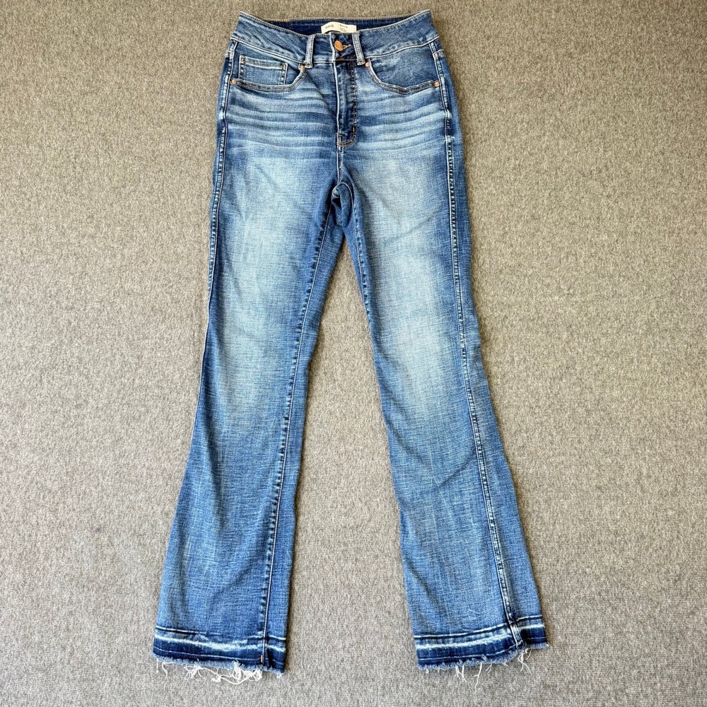 BKE Billie High Rise Slim Fit Tailored Bootcut Jeans Raw Hem Blue Womens 28 31.5